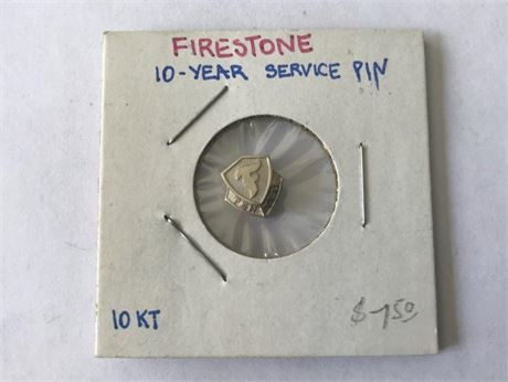 Firestone 10yr. Service Pin Stamped 10KT.