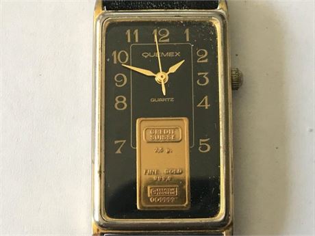 Quemex Quartz Stamped Credit Suisse 2.5g Fine Gold Inside Face Watch