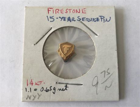 Firestone 15yr. Service Pin Stamped 14KT.
