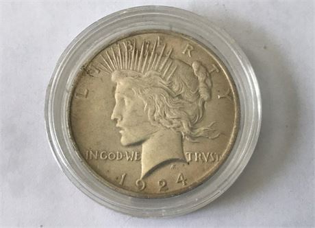 1924 US Silver Dollar in Protective Case