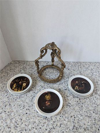 Vintage Coasters with Gold Tray