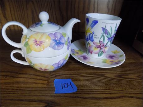 Fine Bone China Tea Pot, Cup and Saucer, Roy Kirkham Spring Flowers