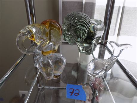 Glass Paper Weights, Goodluck Amber Elephant, Green Lion, Mantorp Sweden