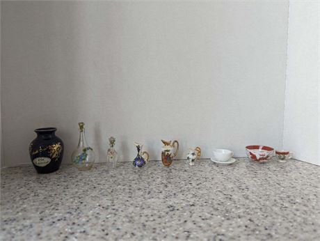 Miniature China and Glass Vases, Teacups, etc., 1”-3”
