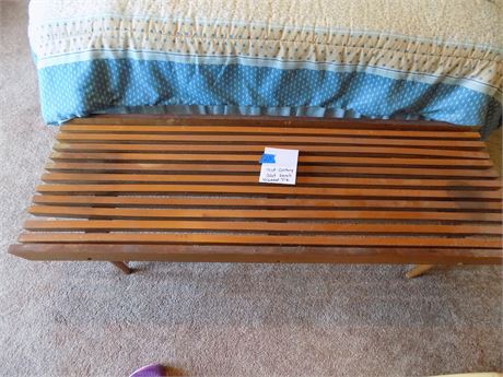 Mid-century Slat Bench with Added Tile Back
