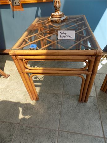Vintage Rattan Table with Glass Top