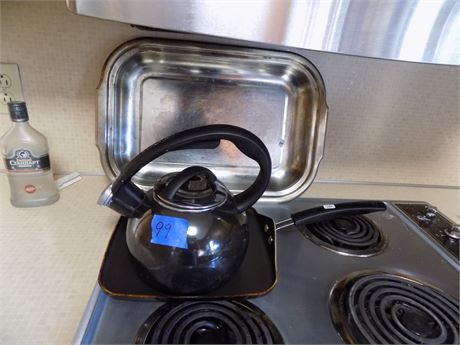 Tea Kettle, Fry Pan, Metal Baking Dish