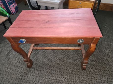 Red Stained Table with Drawer