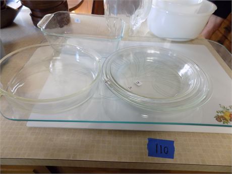 Glass Baking Dishes, White Sunbeam Glass Mixing Bowls, La Sauge Cutting Board