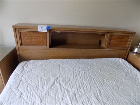 Vintage Mid-Century Bookcase Headboard Bed, Footboard, Electric outlet, 5' wide