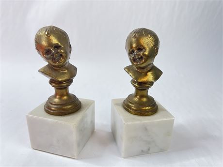 French Baby Busts Bronze? on Marble Base
