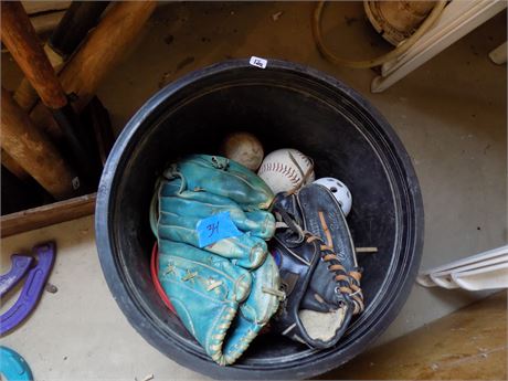 Vintage Baseball Softball Balls, Gloves