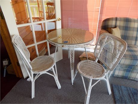 Furniture Wicker Glass Top Table and 2 Chairs