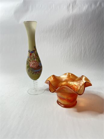Marigold Ruffle Carnival Bowl and Vase