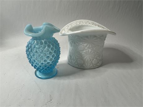 Milk Glass Top Hat and Vase