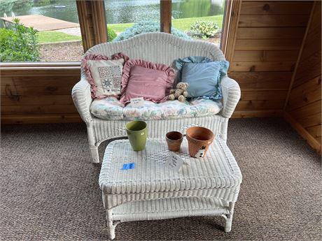 Wicker Settee and Table