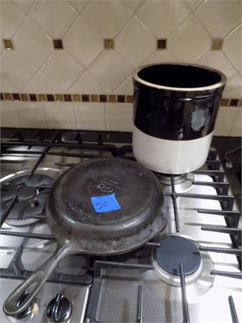 Ceramic Crock and Cast Iron Skillet
