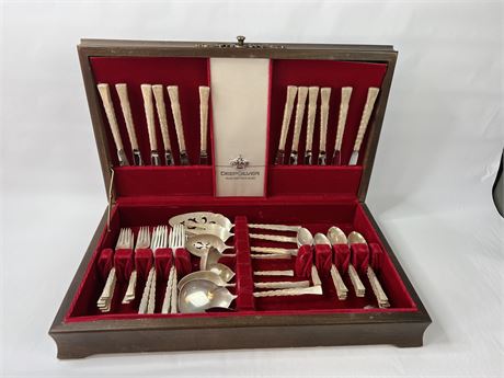 Flatware in Box Inlaid with Solid Silver
