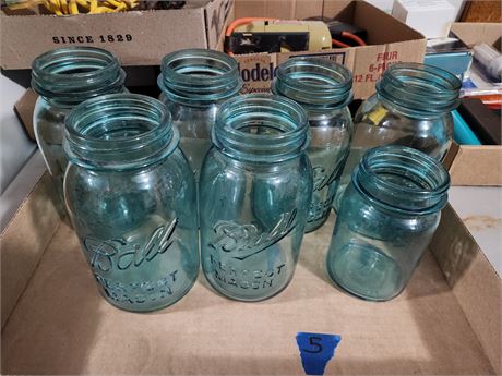 7 Vintage Blue Ball Canning Jars