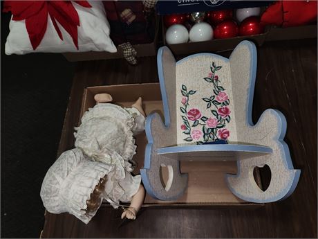 Porcelain Doll The Broadway Collection, Doll sized Rocking Chair
