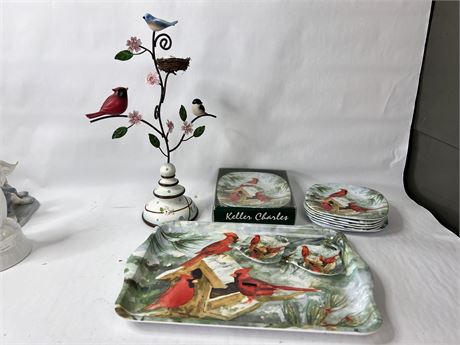 Melamine Tray Cardinal Set and Bird Decor