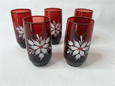 Ruby Red Hand Painted Glasses