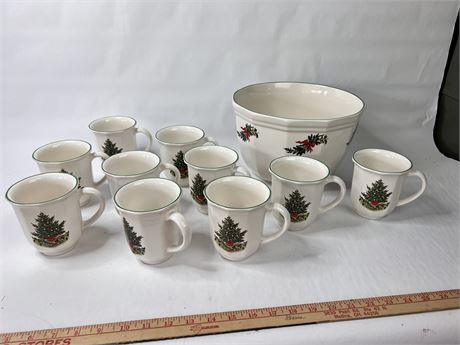 Pfaltzgraff Christmas Mugs and Bowl