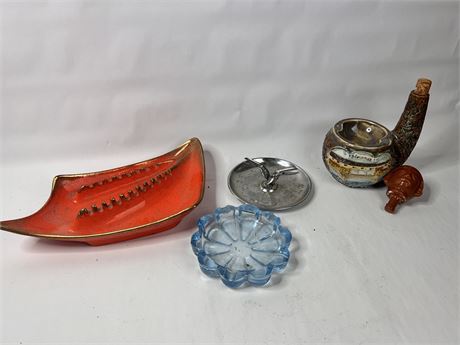 Ashtray Lot with Liquor Decanter Ash Tray