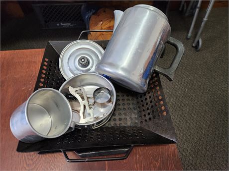Aluminum Percolator, 2 pans for grilling, Sterno Stove w/pan
