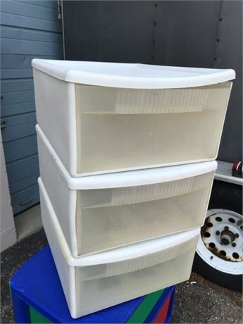 3 White Sterilite Drawers