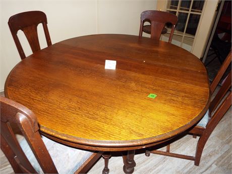 Antique Oak Table with Leaf and 4 Chairs