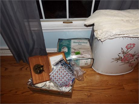 Misc. Bedding and Vintage Clothes Hamper