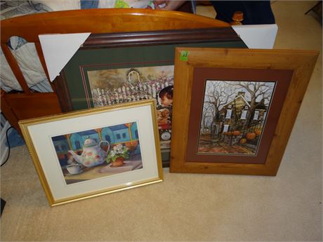 Framed Art Little Girl with Puppies