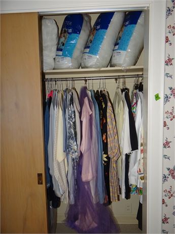Closet Clean Out Ladies Clothes with Stuffing on Top Shelf