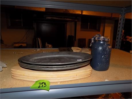 Shelf Lot, Wood trays, Plates, Light Fixtures