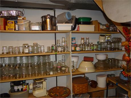 As a Lot Canning Jars and More Basement Under Stairs