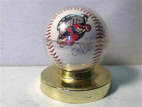 Signed Akron Aeros Baseball in Protect Stand