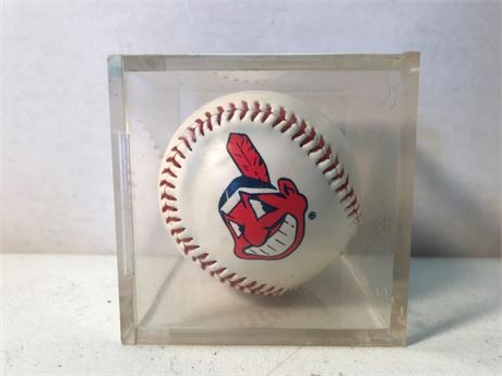 Signed Cleveland Indians Baseball in Protective Case