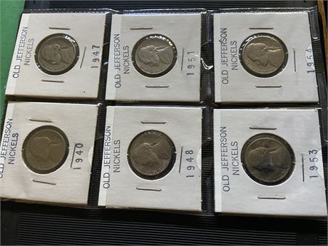 1940,1947,1948,1951,1953,1954 Jefferson Nickels