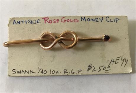 Antique Rose Gold Money Clip Stamped 1/40 10K. RGP Swank