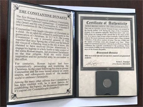 Constantine Dynasty Coin with C.O.A.