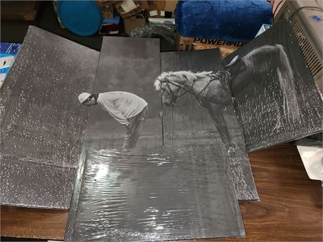 5 panel black and white horse and jockey