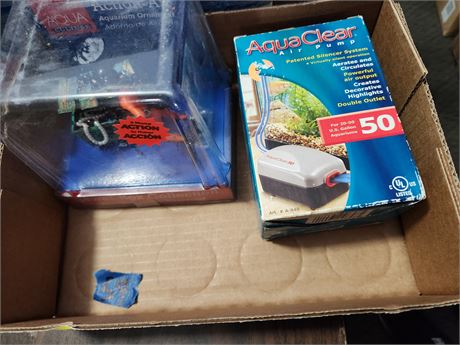 Aquarium air pump and 1 decoration