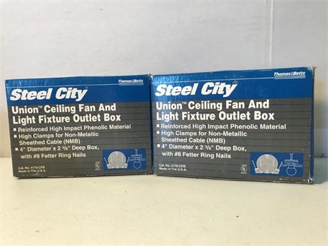 2 Steel City Union Ceiling Fan & Light Fixture Outlet Boxes (#1)