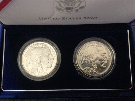 2001 American Buffalo Silver Dollars - 2 Coins Silver Coins Uncirculated