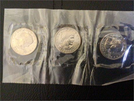 Susan B.  Anthony Dollar Set Uncirculated 3 Coins