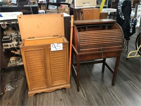 Clothes Hamper & Roll Top Desk (See Pictures)