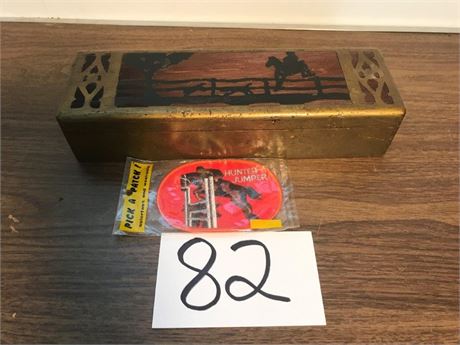 Wooden Cigarette Box & Equestrian Patch