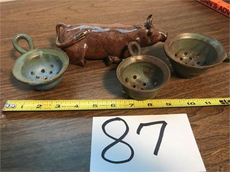 Bull Figurine & Misc. Cup Strainers
