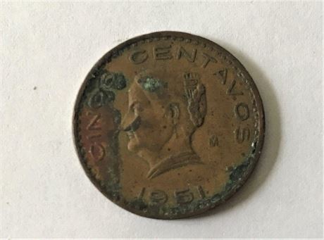 1951 Mexico Cinco Centavos